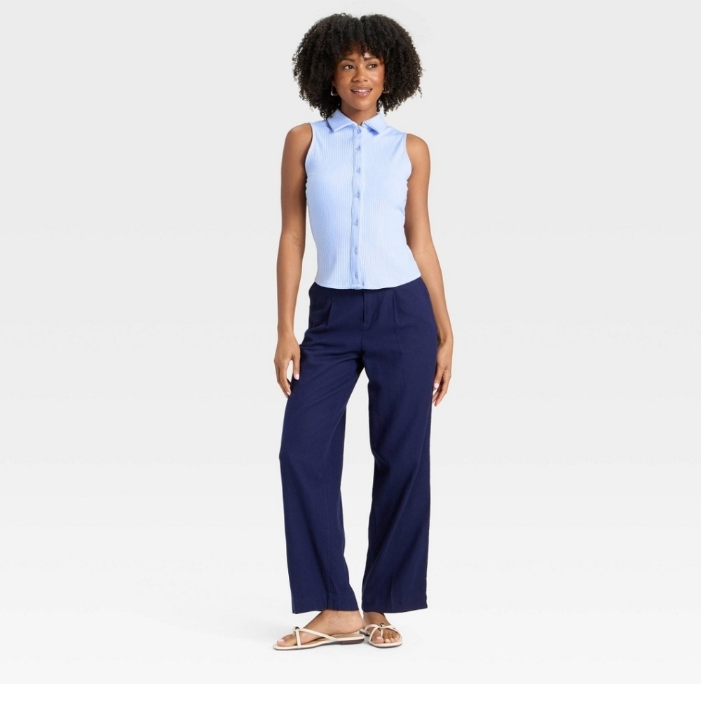 Nwt A NEW DAY TARGET ribbed Collared Sleeveless Shirt Pastel Blue Preppy Busines - Picture 3 of 9